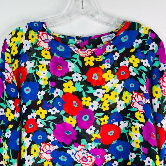 Vintage purple black red floral 70s colorful chiffon semi sheer blouse top 10 - Picture 2 of 8